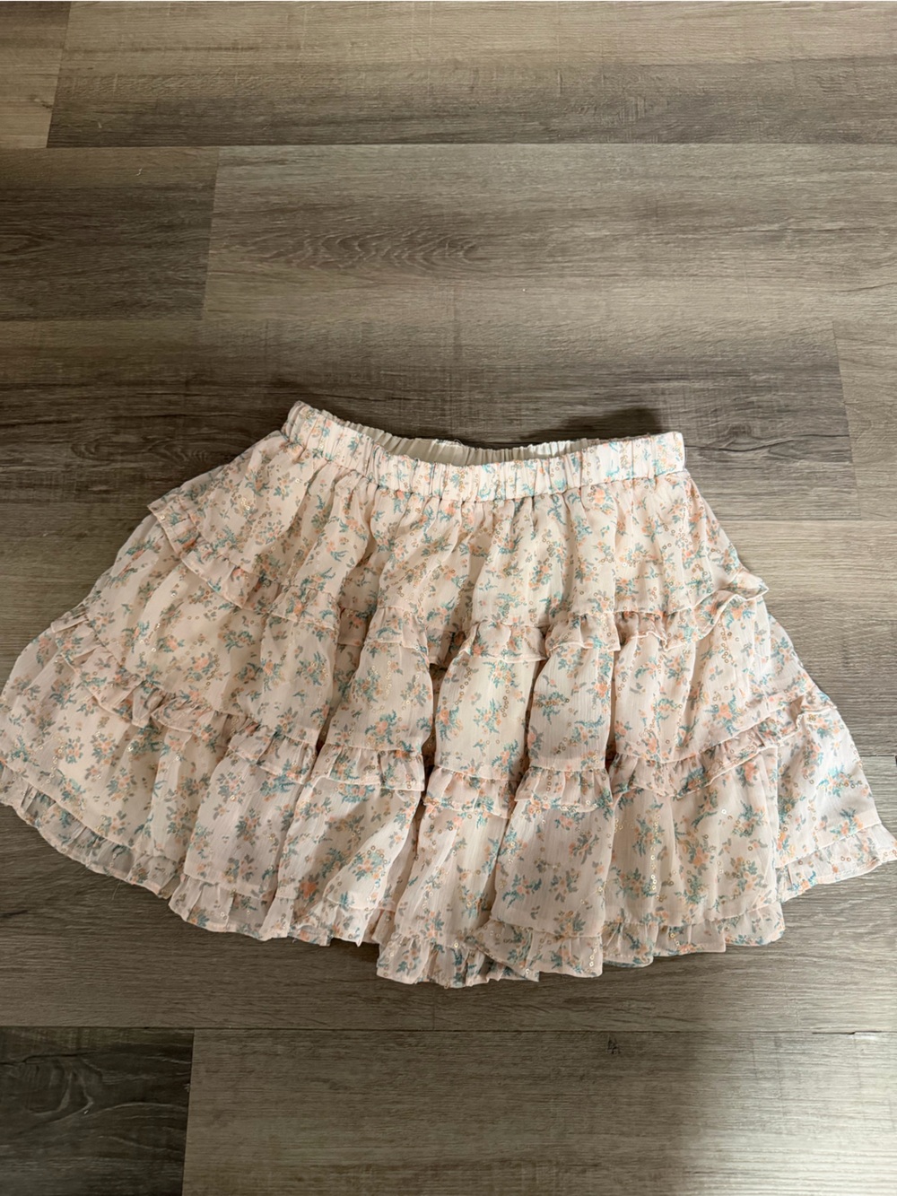 Storia Peach Floral Ruffle Tiered Skirt for Girls